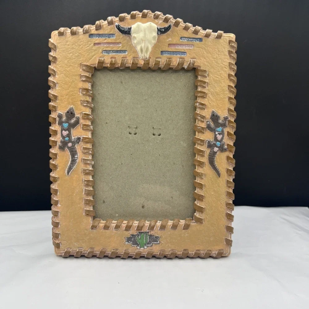 Southwestern Resin 3.5x5 Photo Frame Steer Skull Lizards Freestanding Portrait